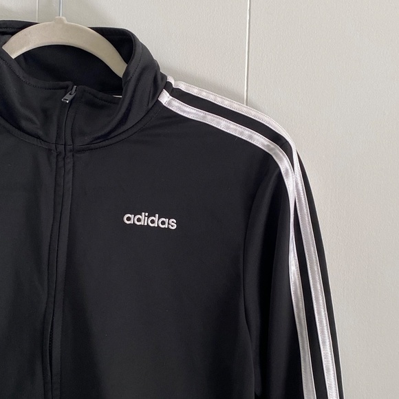 Classic Adidas black with white stripes full zip jacket Youth size L - Picture 3 of 11
